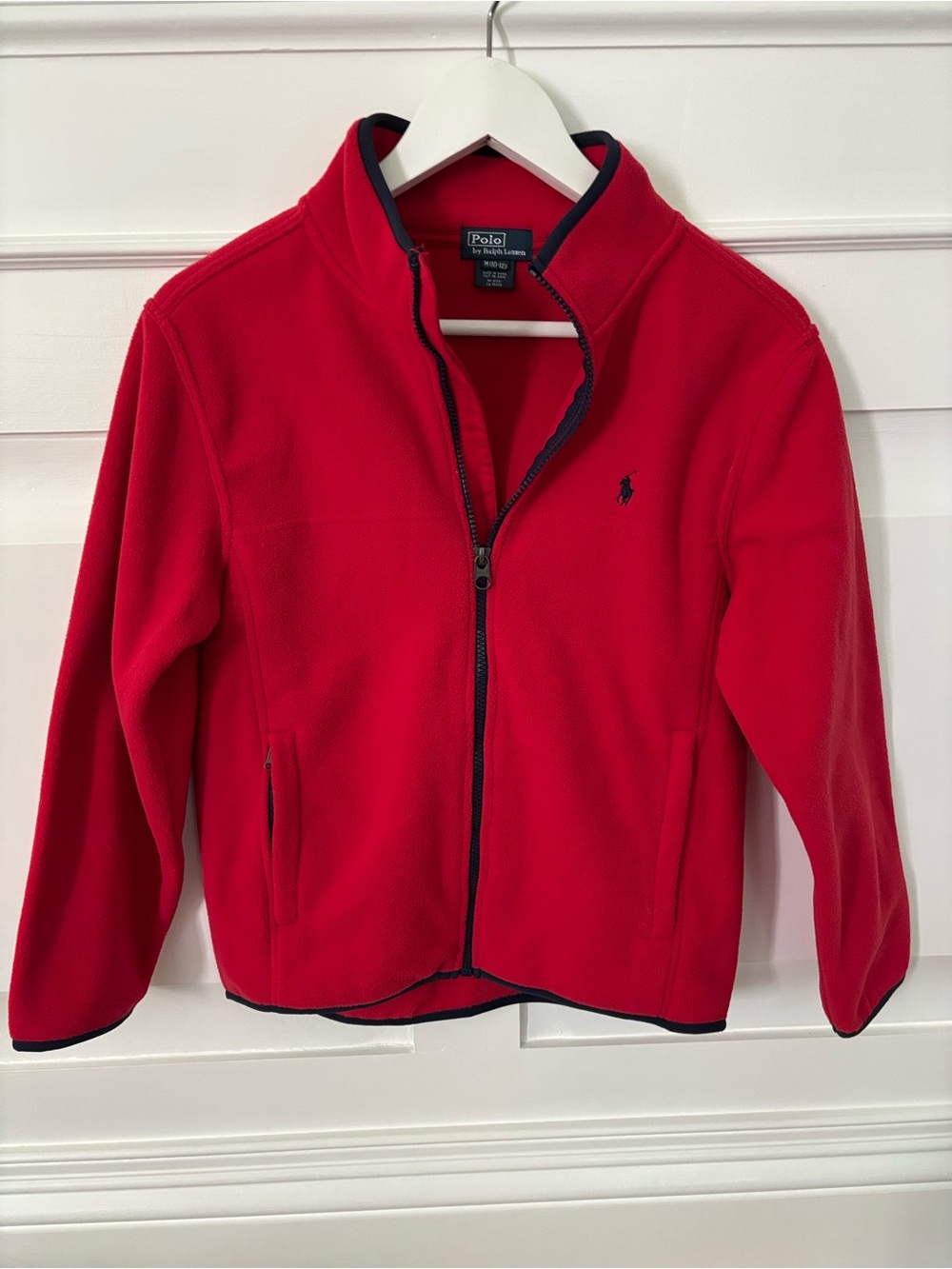 Polo by Ralph Lauren Boys Red Fleece Zip Jacket with Navy Trim